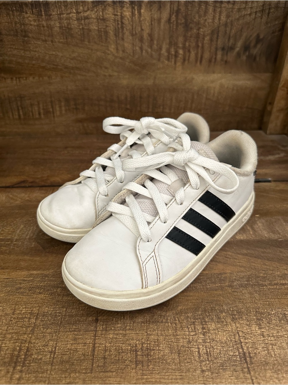 Adidas | Kids White Sneakers with Black Stripes